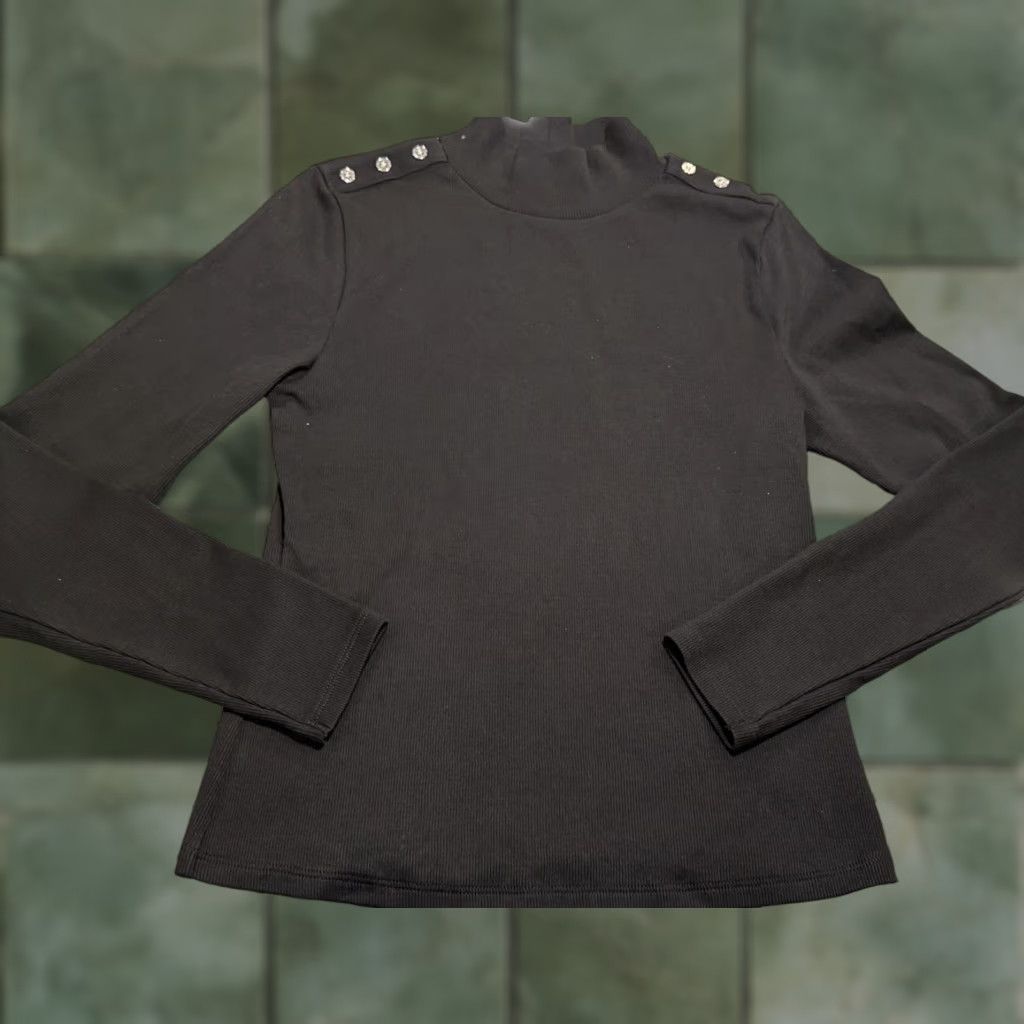 Veronica Beard VERONICA BEARD Nate Turtleneck Top Buttoned Black M Women Size M / US 6-8 / IT 42-44 - 1 Thumbnail