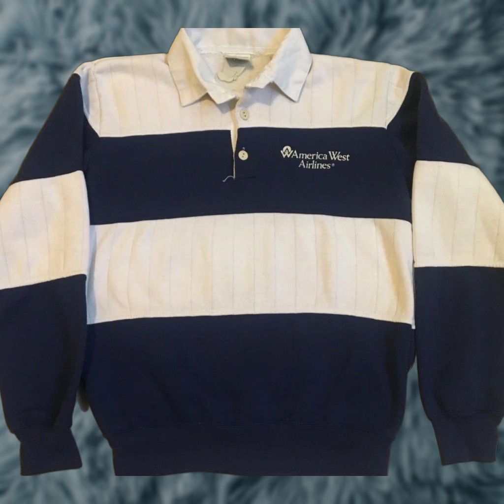 VINTAGE 90s America West Airlines Faded Colorblock Sweatshirt XS Airport Grunge 80s