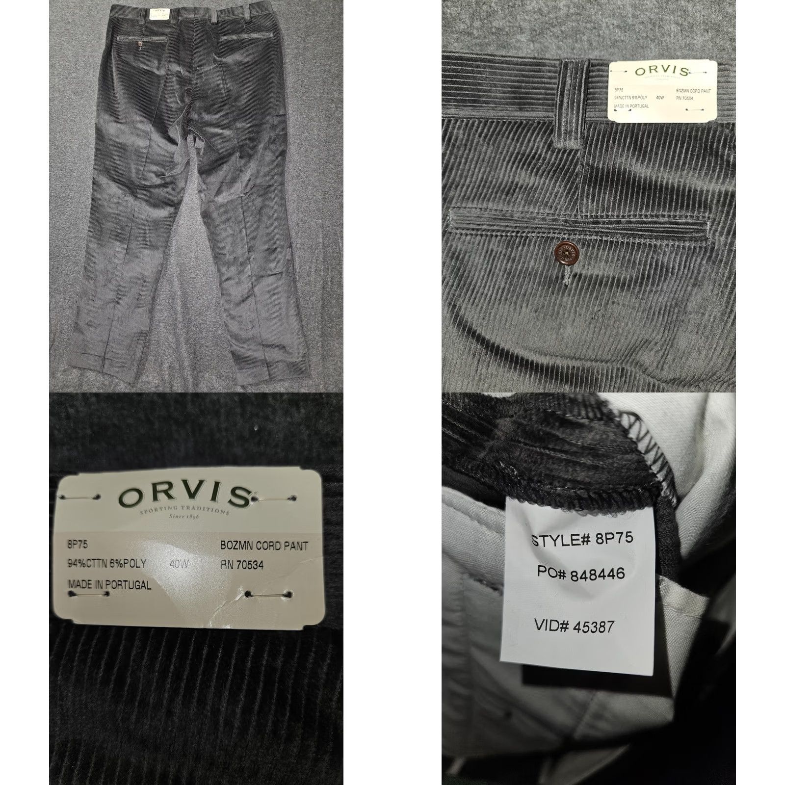 Orvis Orvis Bozmn Cord Pant Mens 40x31 Gray Chino Corduroy Straight Leg Regular Fit Pockets Size US 40 / EU 56 - 8 Thumbnail