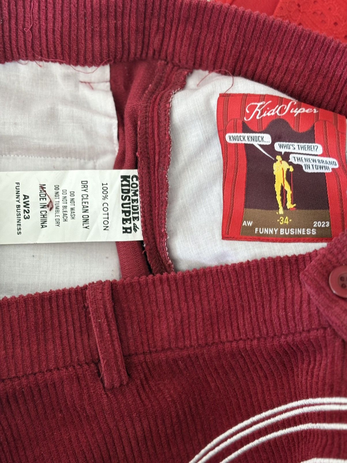 comedie de KidSuper Red Embroidered cotton trousers