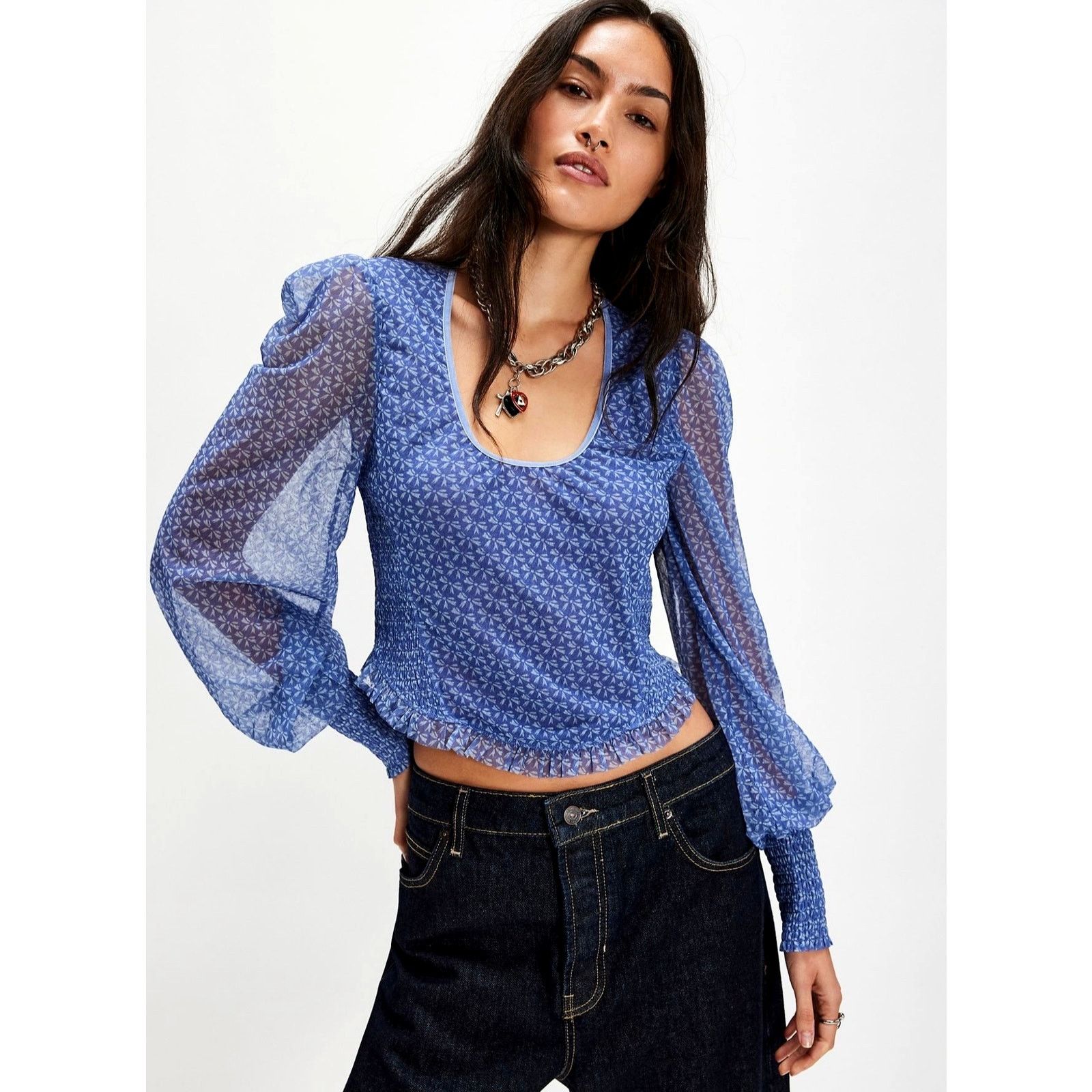 Free People Free People Dottie Printed Long Sleeve Knit Top Peri XL Size XL / US 12-14 / IT 48-50 - 4 Thumbnail