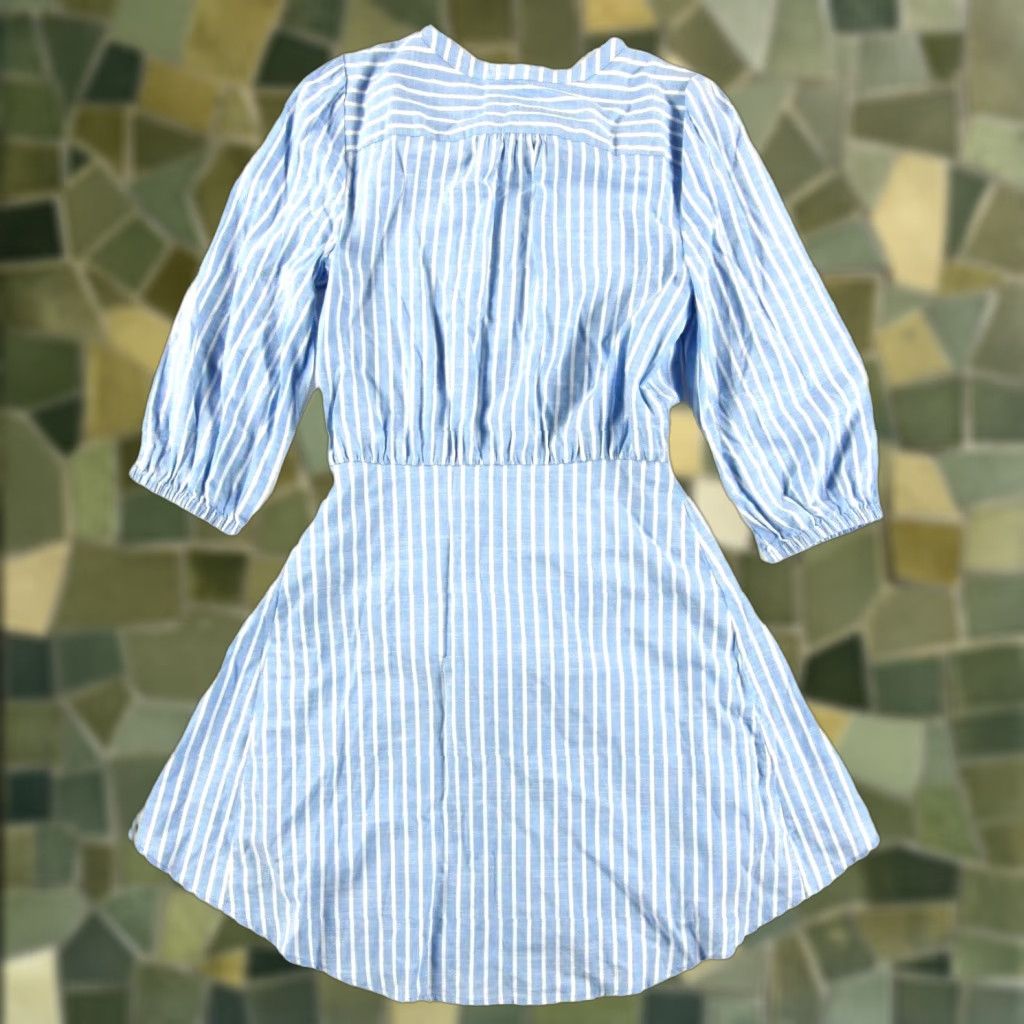 Vintage EVEREVE Blue White Stripe 3/4 Sleeve Button Down Apron Shirt Dress Woman Small Size S / US 4 / IT 40 - 1 Thumbnail
