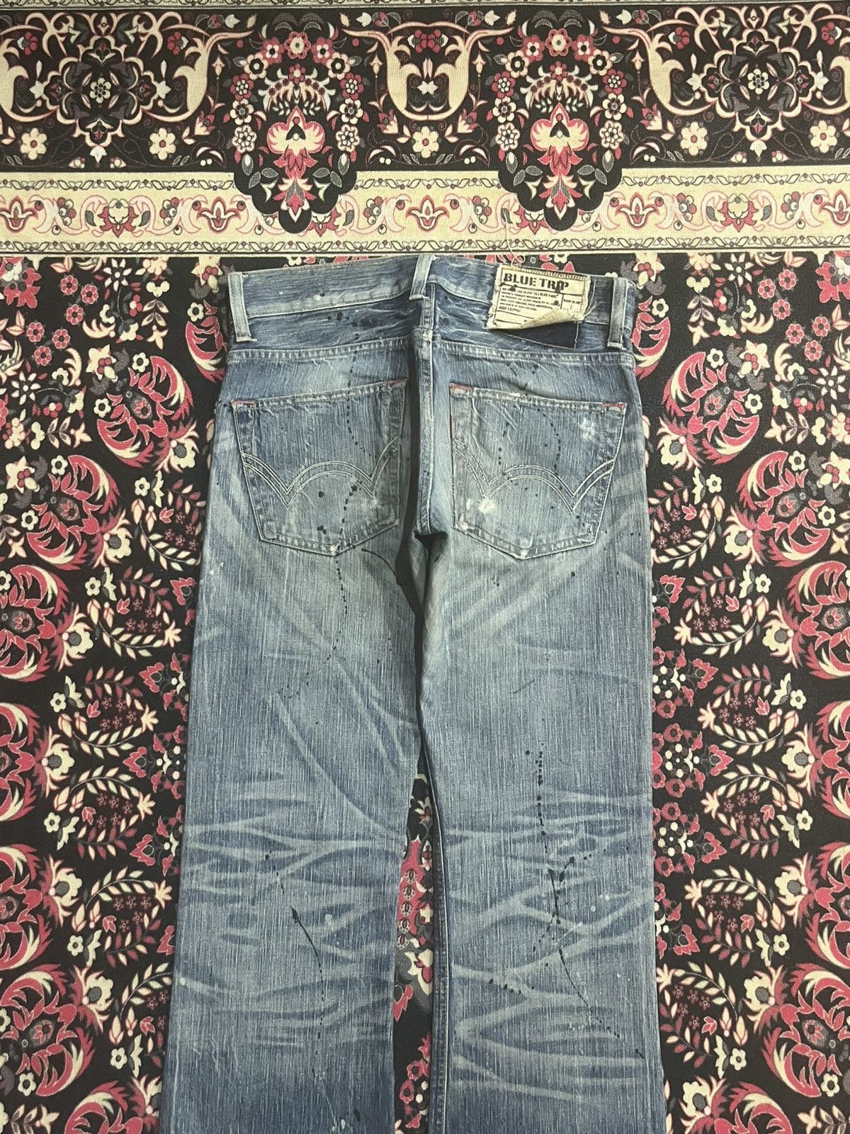 Tornado Mart Edwin 503 Blue Trip Distressed Paint Splattered Flare Jeans Size US 28 / EU 44 - 6 Thumbnail