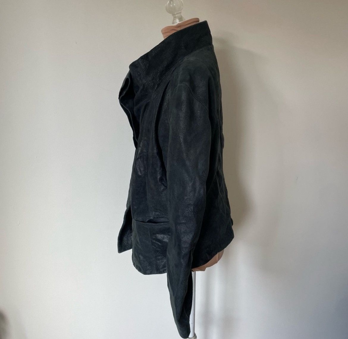 Gimo's Gimo's GMS-75 Distressed Black High Cowl Neck Leather Jacket Size 3XL / US 20-22 - 4 Thumbnail