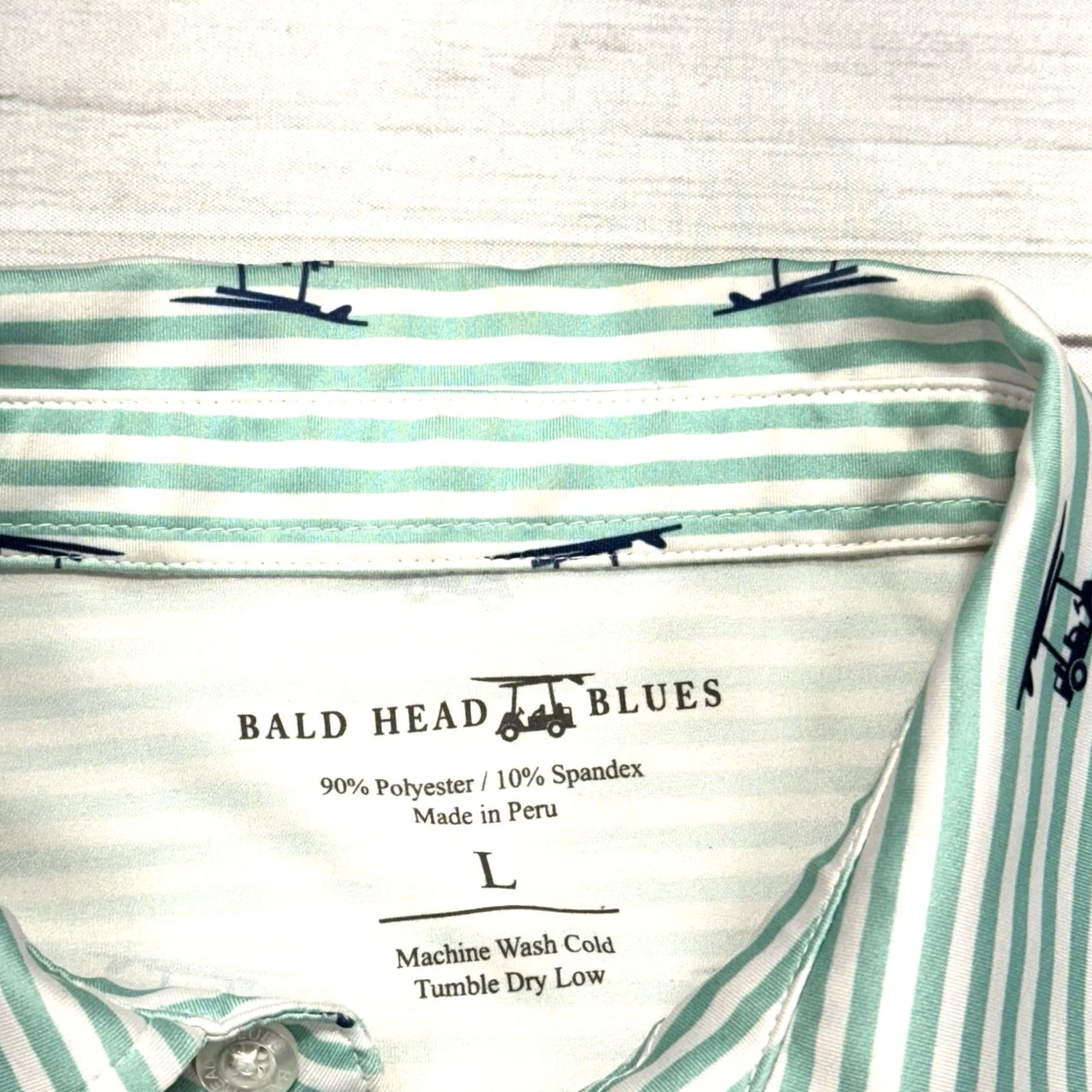 Vintage Bald Head Blues Polo Shirt Mens L Green Striped Golf Logo Shirt Size US L / EU 52-54 / 3 - 4 Thumbnail