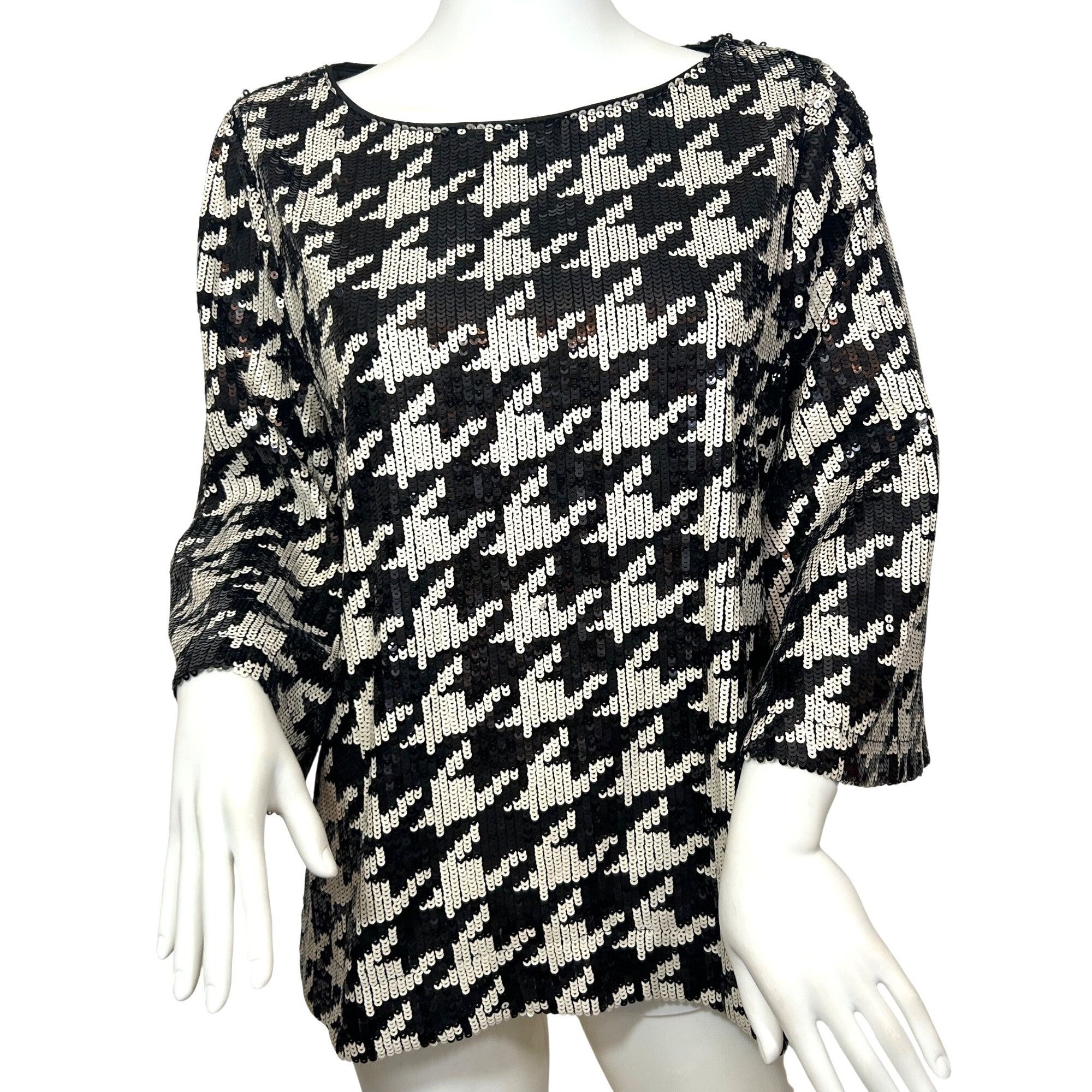 Chicos Chico’s Sequins Top Houndstooth Tunic Black White 1US M Spe Size M / US 6-8 / IT 42-44 - 1 Thumbnail