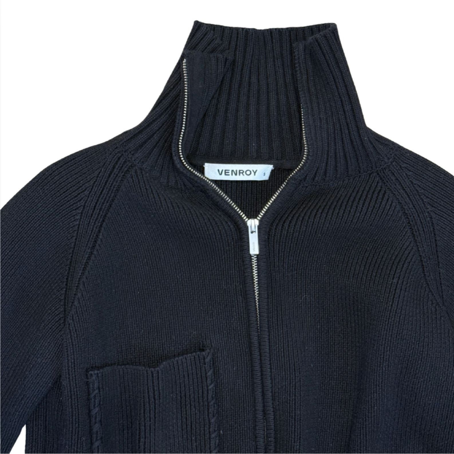 Venroy VENROY Funnel Neck Knit Zip Cardigan Black Pocket EUC $180 S Size S / US 4 / IT 40 - 2 Thumbnail