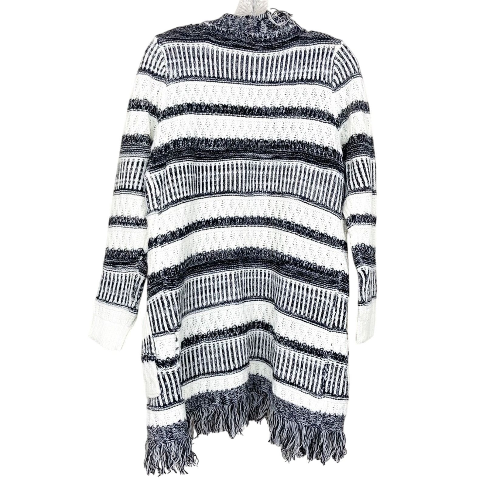 Other Papillon Black White Knit Fringe Open Front Cardigan Sz S Size S / US 4 / IT 40 - 4 Thumbnail