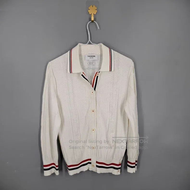 Thom Browne Thom Browne White striped knit cardigan Size US XS / EU 42 / 0 - 1 Thumbnail