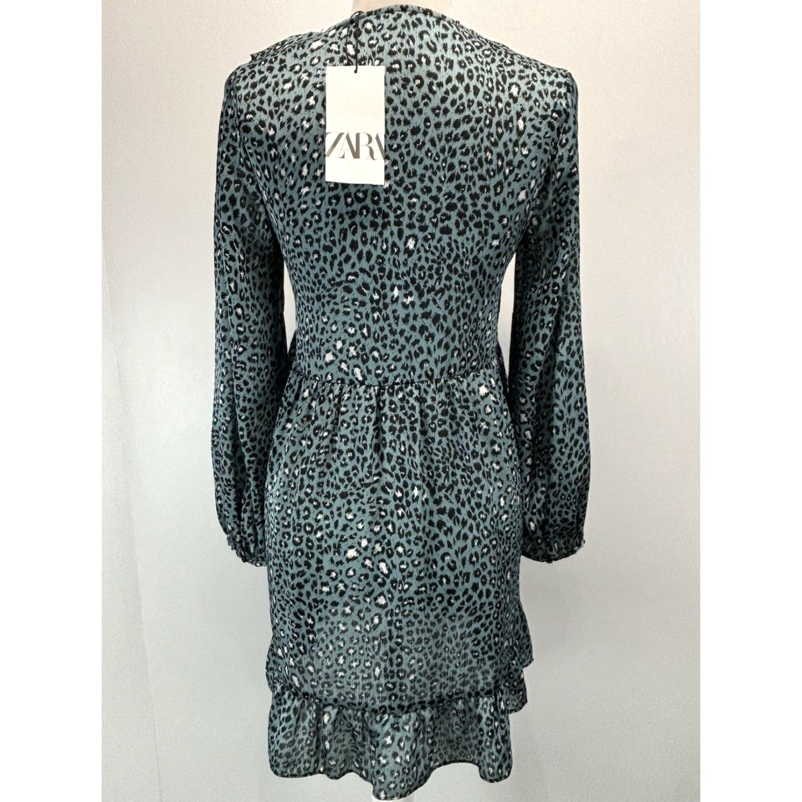 Zara NEW! Zara Ruffled Animal Print Mini Dress Sz X-Small Blue Long Sleeve Size XS / US 0-2 / IT 36-38 - 3 Thumbnail