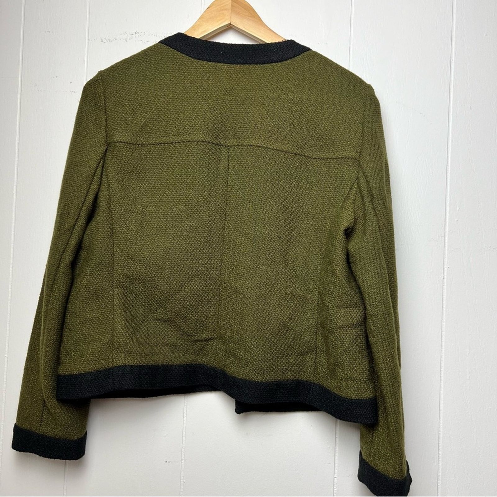 Ann Taylor AOlive Green Trim Open Front Nubby Cropped Jacket Womens Med Size M / US 6-8 / IT 42-44 - 15 Thumbnail