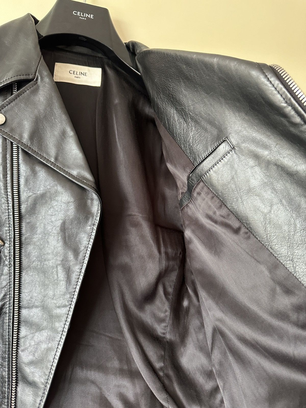Celine × Hedi Slimane Biker Motorcycle Jacket Two Tone Leather FW19 Size US M / EU 48-50 / 2 - 12 Thumbnail