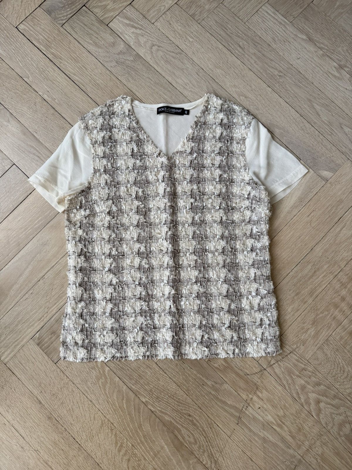Dolce & Gabbana Dolce & Gabbana Tweed Panel Silk Blend Blouse Size S / US 4 / IT 40 - 1 Thumbnail