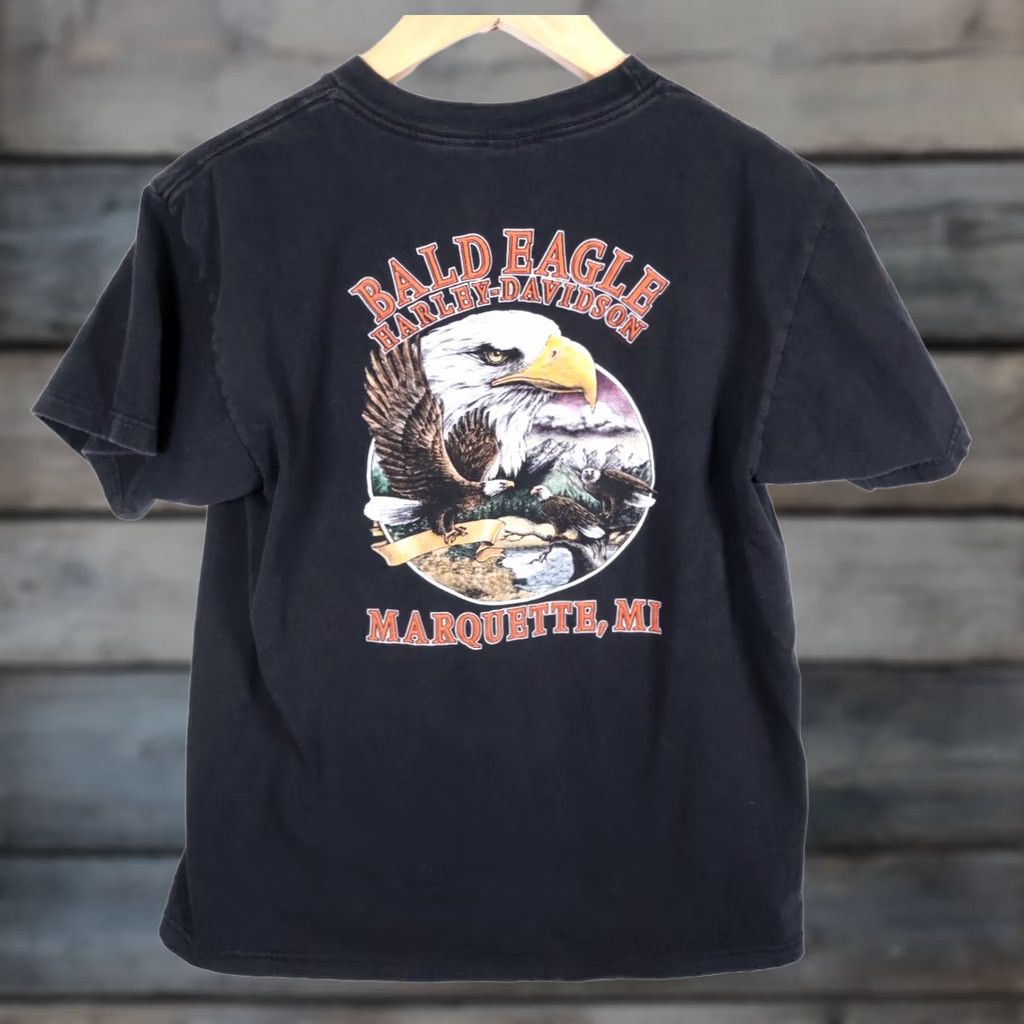 Harley Davidson VINTAGE Harley-Davidson T-Shirt Men's Large Black Bald Eagle Logo 1999 Graphic Print Short Sleeve Crew Neck Size US M / EU 48-50 / 2 - 1 Thumbnail