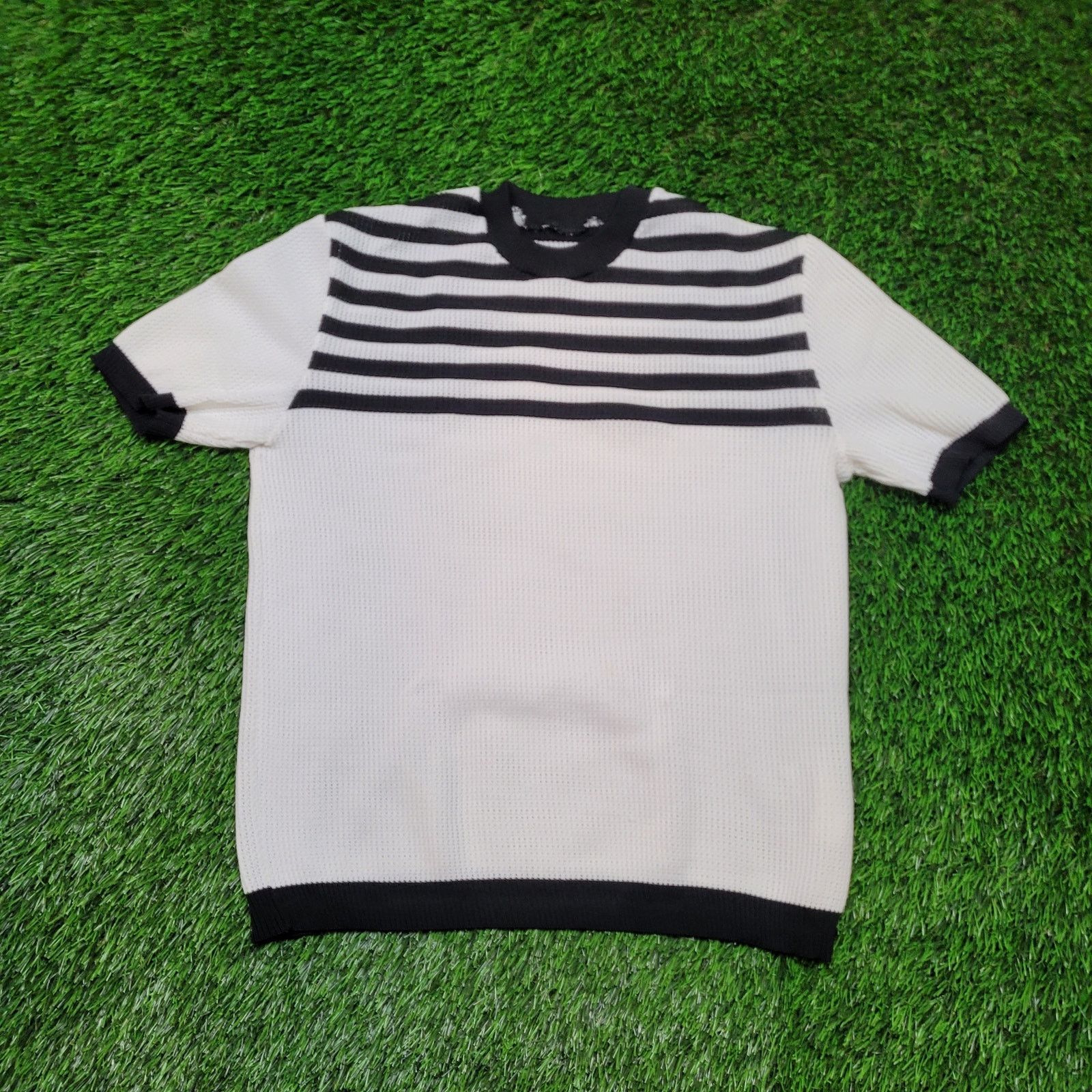 Vintage VTG 80s MOD Striped Preppy Waffle Knit Shirt Tee Womens L Size L / US 10 / IT 46 - 1 Thumbnail