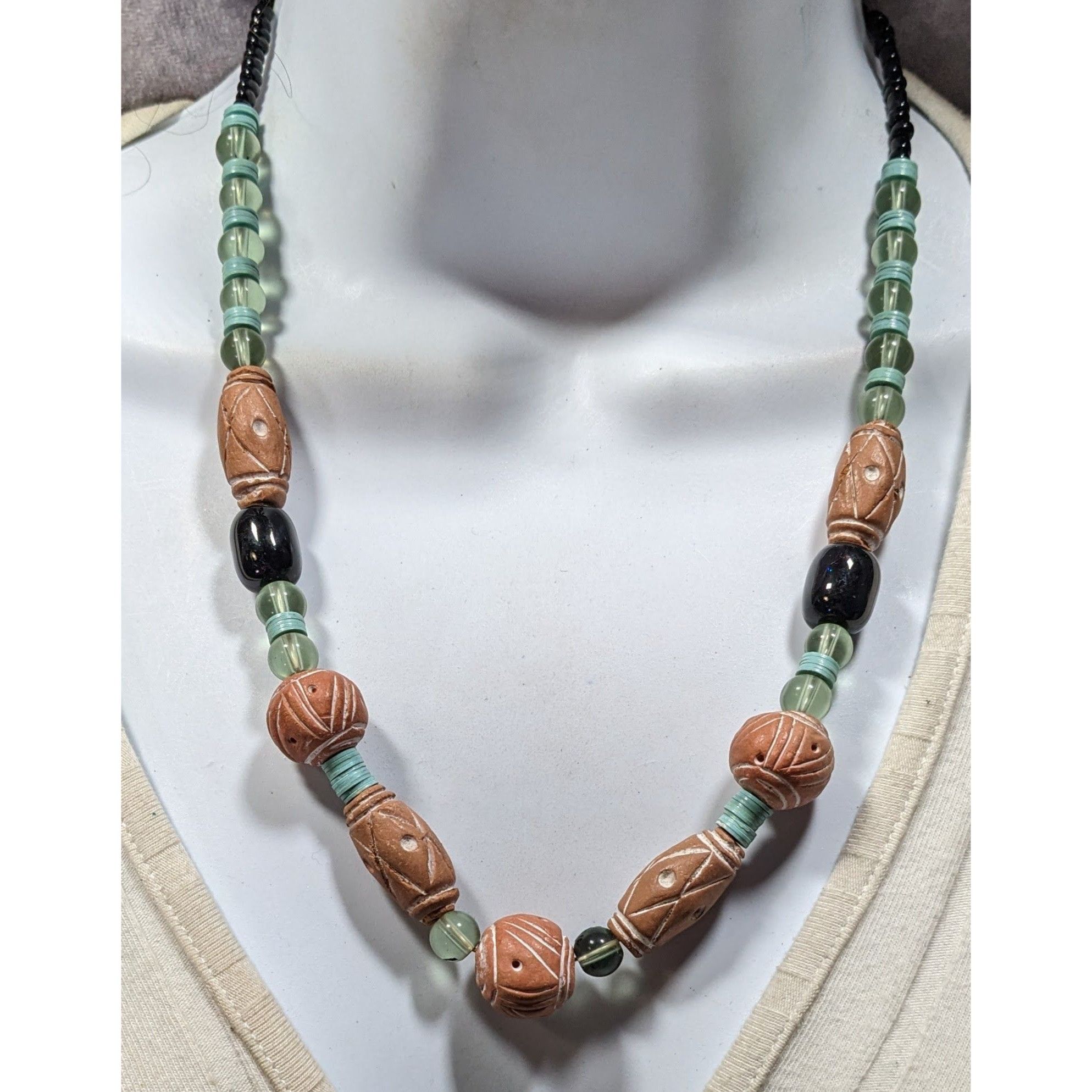 Other Vintage Handmade Rustic Clay And Glass Beaded Necklace Size ONE SIZE - 4 Thumbnail
