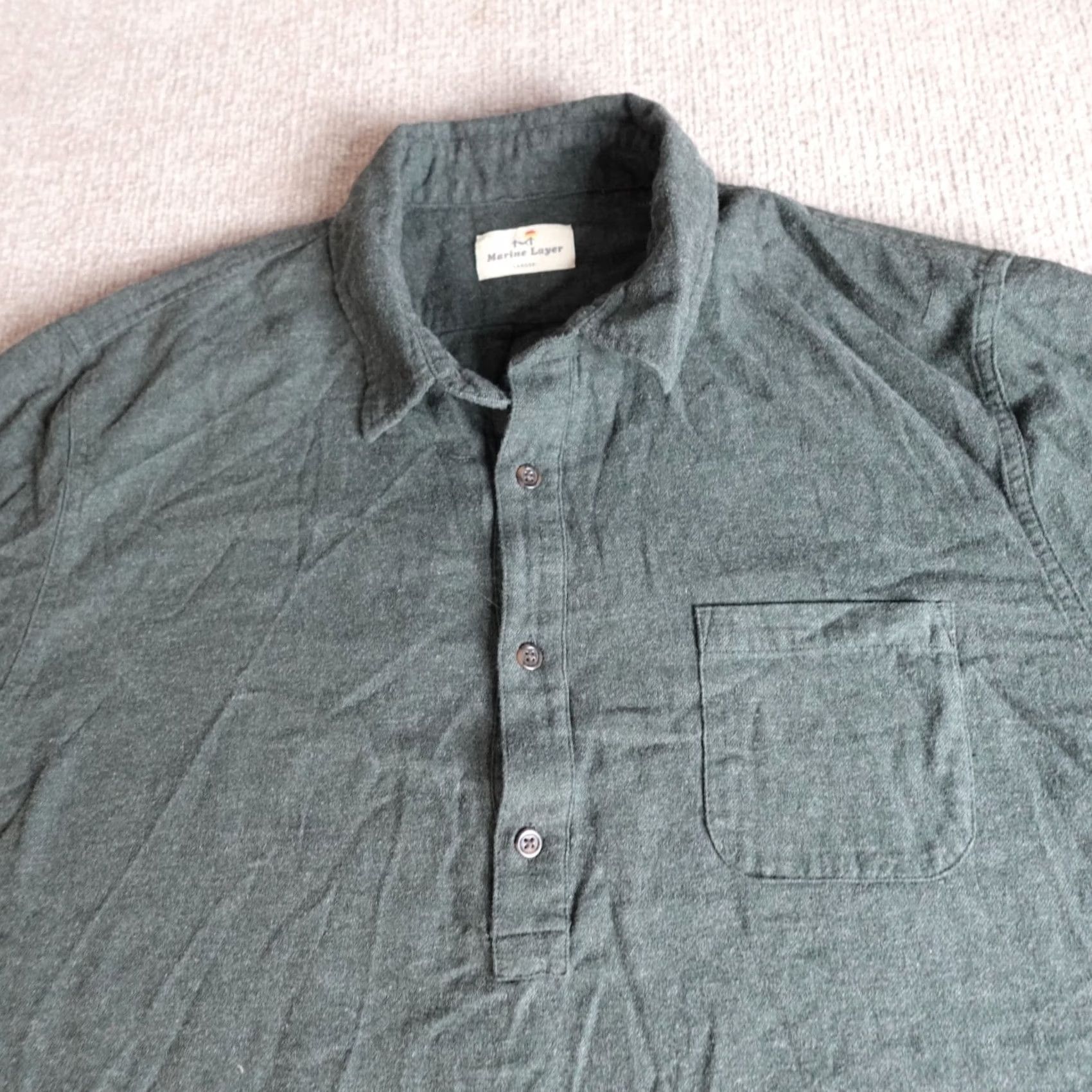 Marine Layer Marine Layer Shirt L Green Popover Flannel Button-Down Shirt Mens Regular Size L Green Cotton Button Up Pocketed Button-Down Vintage No Size US L / EU 52-54 / 3 - 2 Thumbnail