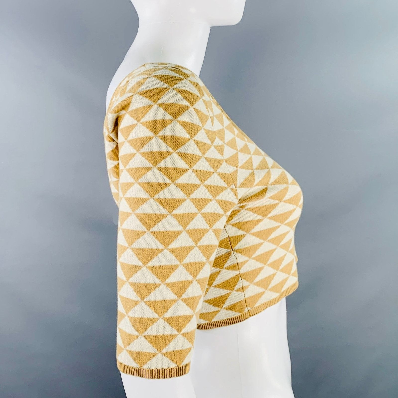 Prada S Beige Cream Knit Triangle Cropped Pullover Size S / US 4 / IT 40 - 2 Thumbnail