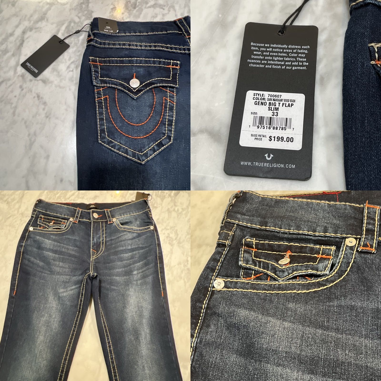 True Religion True Religion Geno Big T Flap Relax Slim Jeans Men 33 Dark Mahogany Wood 700607 NWT Size US 33 - 8 Thumbnail