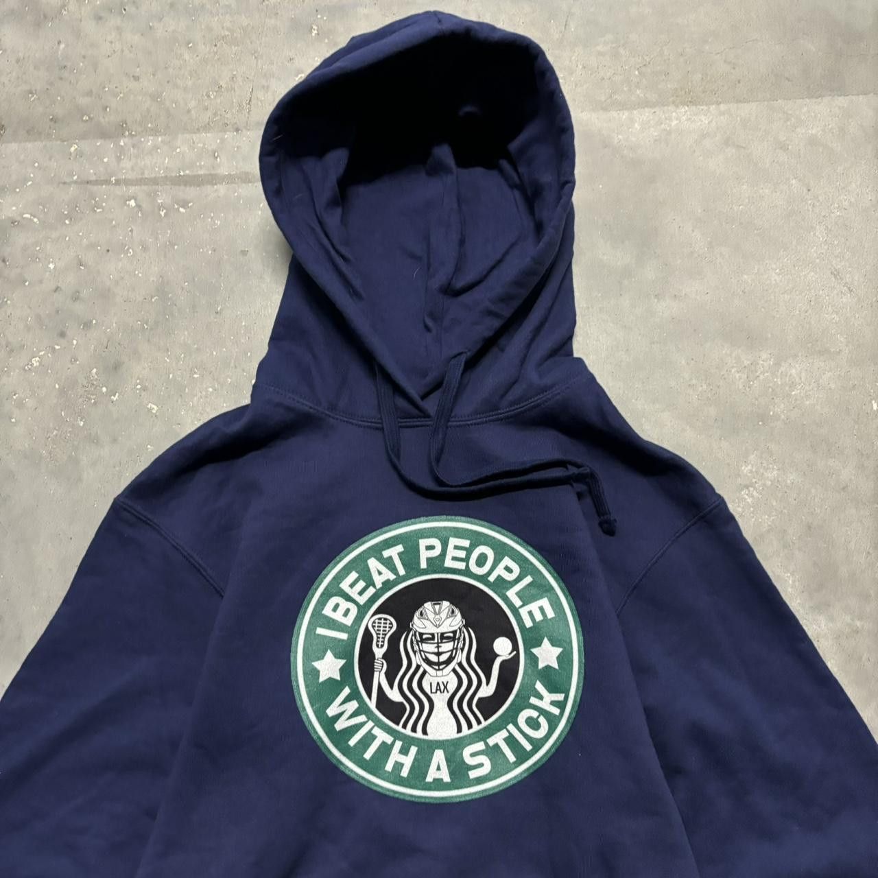 Vintage Crazy Vintage Y2K/2000s Funny “I Beat People With A Stick” Starbucks Parody Hoodie! Size US M / EU 48-50 / 2 - 2 Thumbnail