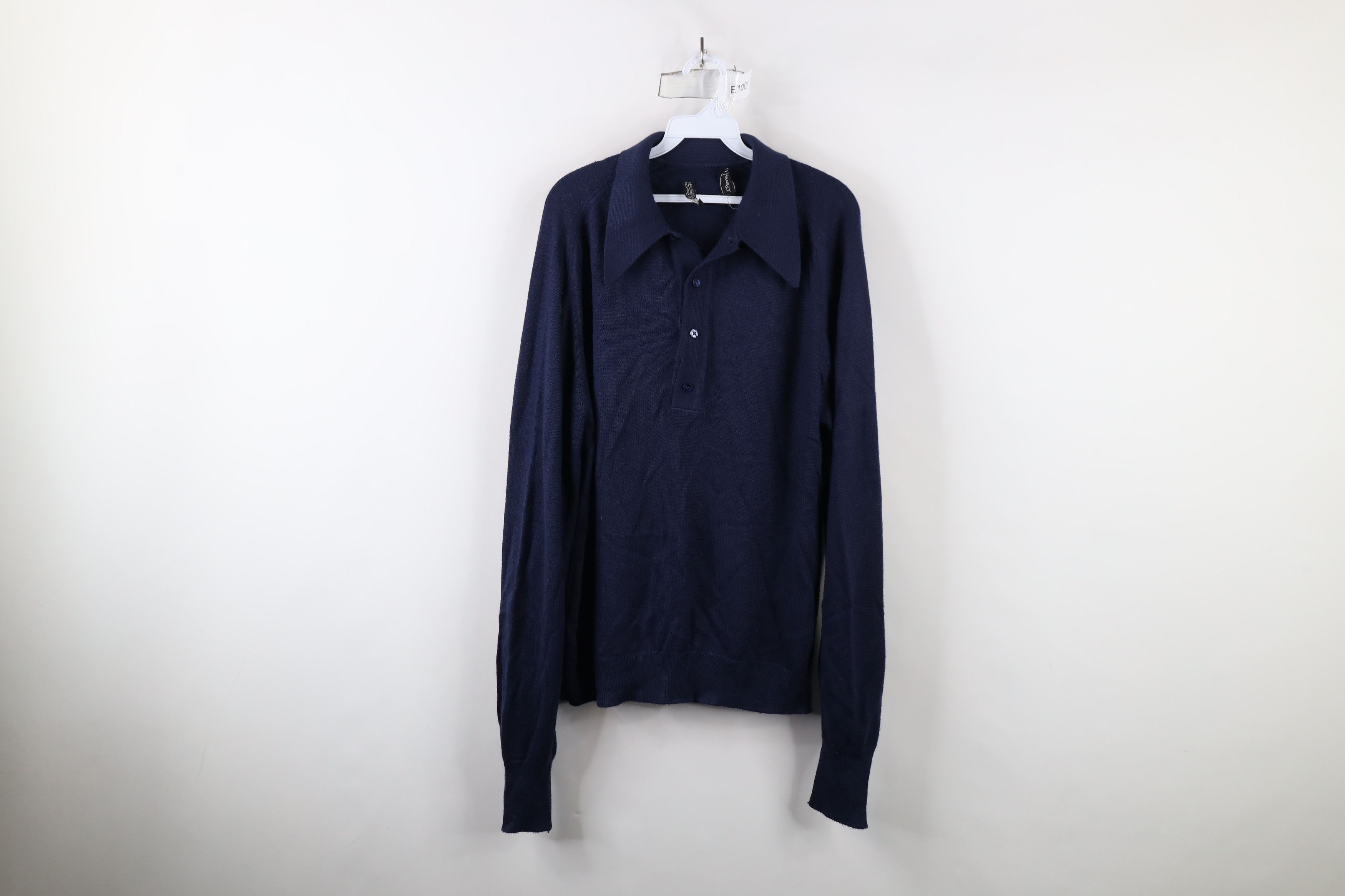 Vintage Vintage 70s Streetwear Collared Pullover Polo Sweater Blue Size US L / EU 52-54 / 3 - 1 Thumbnail