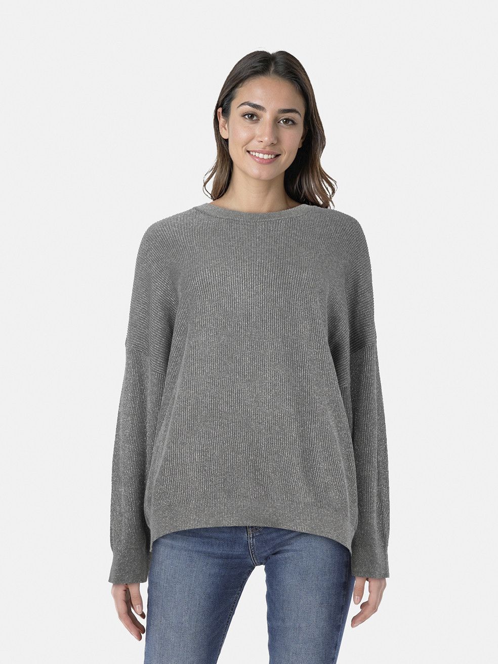 Brunello Cucinelli Grey Sparkly Knit Top Size XXL / US 16-18 / IT 52-54 - 1 Thumbnail