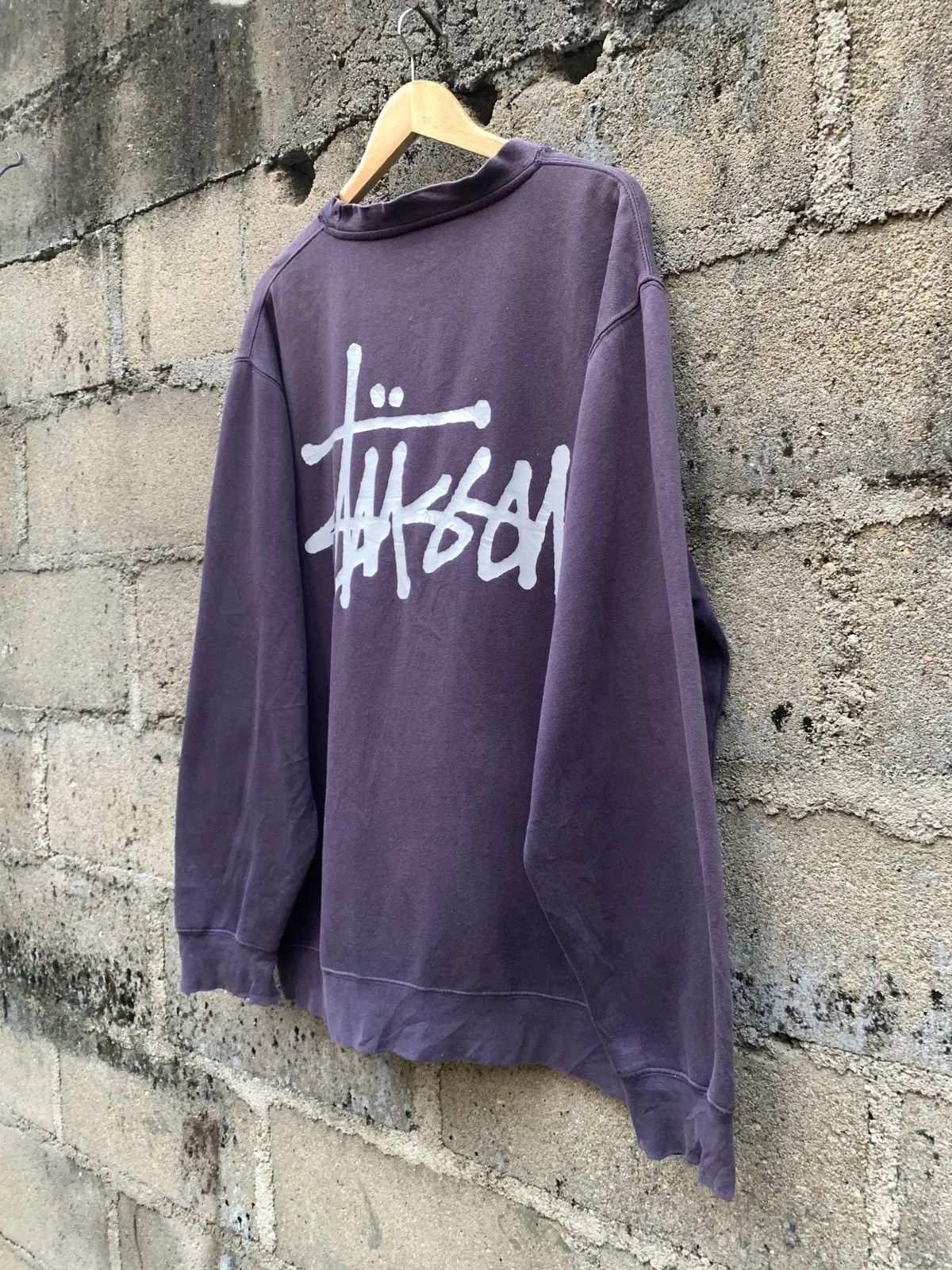 Stussy Vintage 90 Stüssy Big Logo Faded Purple Sweatshirt Thrashed Size US L / EU 52-54 / 3 - 6 Thumbnail