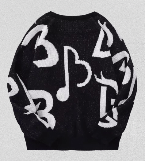 Japanese Brand Street Music Note Pattern Sweater Jacquard Knit Sweatshirt Size US S / EU 44-46 / 1 - 2 Thumbnail