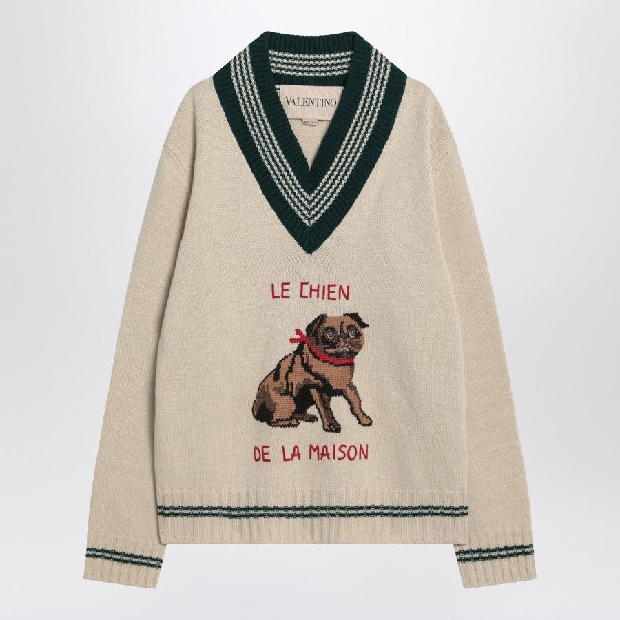 Valentino o1d2blof1025 Sweater with Le Chien de la Maison in Beige Size US M / EU 48-50 / 2 - 1 Thumbnail