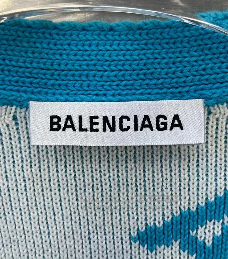 Balenciaga Balenciaga Blue Barrage Printed Logo Knit Sweater Size US XS / EU 42 / 0 - 3 Thumbnail