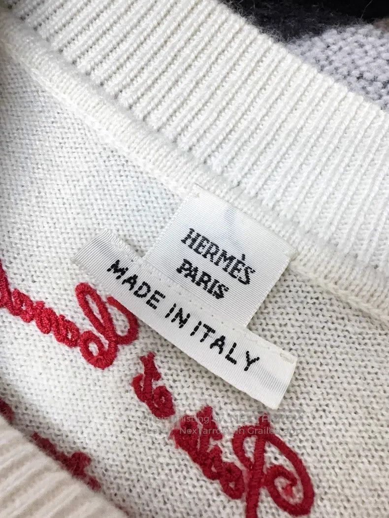 Hermes Hermes Red and White Embroidered Logo Pattern Cashmere Swe Size S / US 4 / IT 40 - 7 Thumbnail