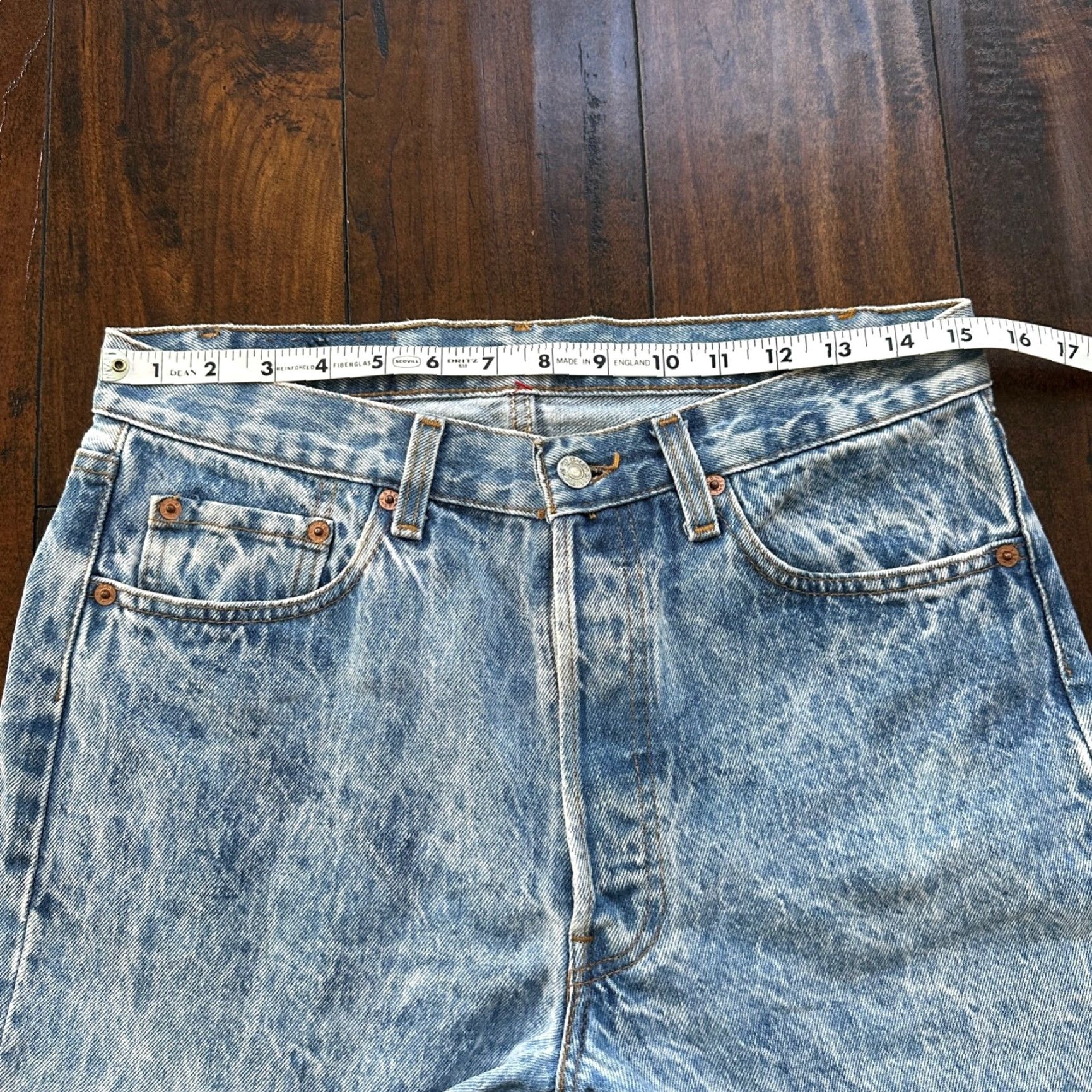 Levi's VTG 90s Levis 501 Button Fly 33x34 USA Tag Jeans Acid Wash 80s Act 30x33 Size US 33 - 6 Thumbnail