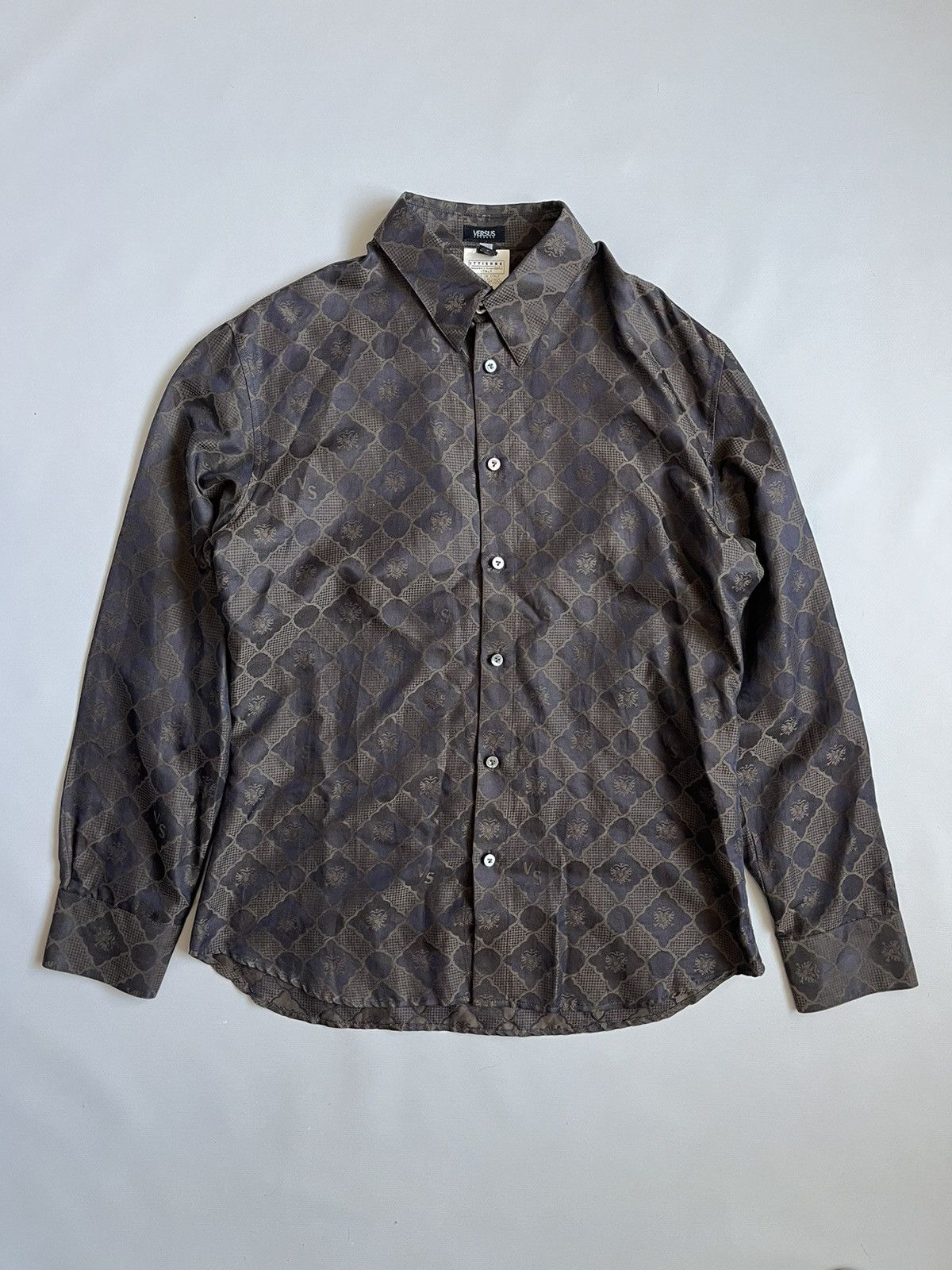 Versus Versace Versace Versus Unisex Brown Silk Monogram Button Up Shirt Size US L / EU 52-54 / 3 - 1 Thumbnail
