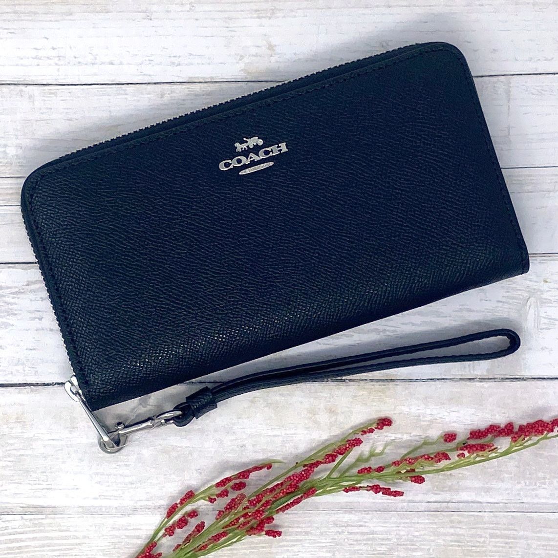 Coach Coach Long Zip Around Wallet in Silver/Black Leather C3441 Size ONE SIZE - 1 Thumbnail