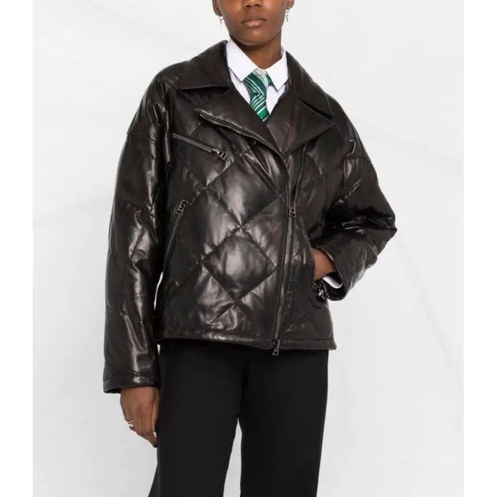 o1loc1c1024 CSL693 Quilted Leather Jacket in Black