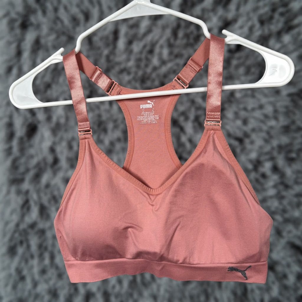 Puma Puma Sports Bra Womens Large Pink Wireless Racerback Adjustable Stretch Athletic Size ONE SIZE - 1 Thumbnail