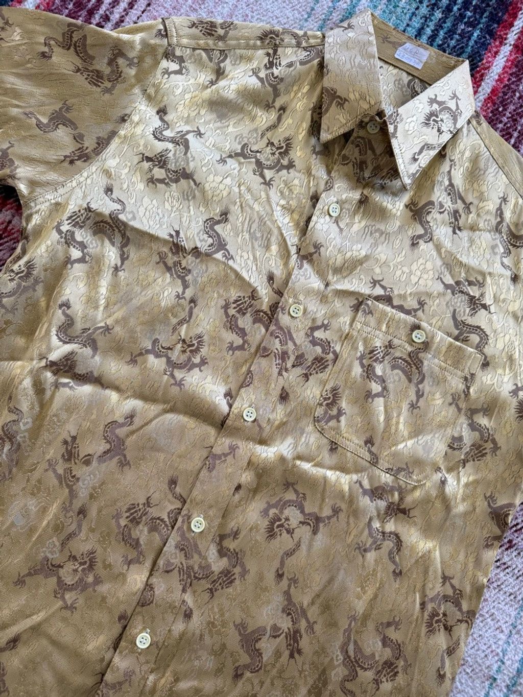 The Unbranded Brand Men's Unbranded Gold Dragon Print Casual Button Down Shirt M Size US M / EU 48-50 / 2 - 2 Thumbnail