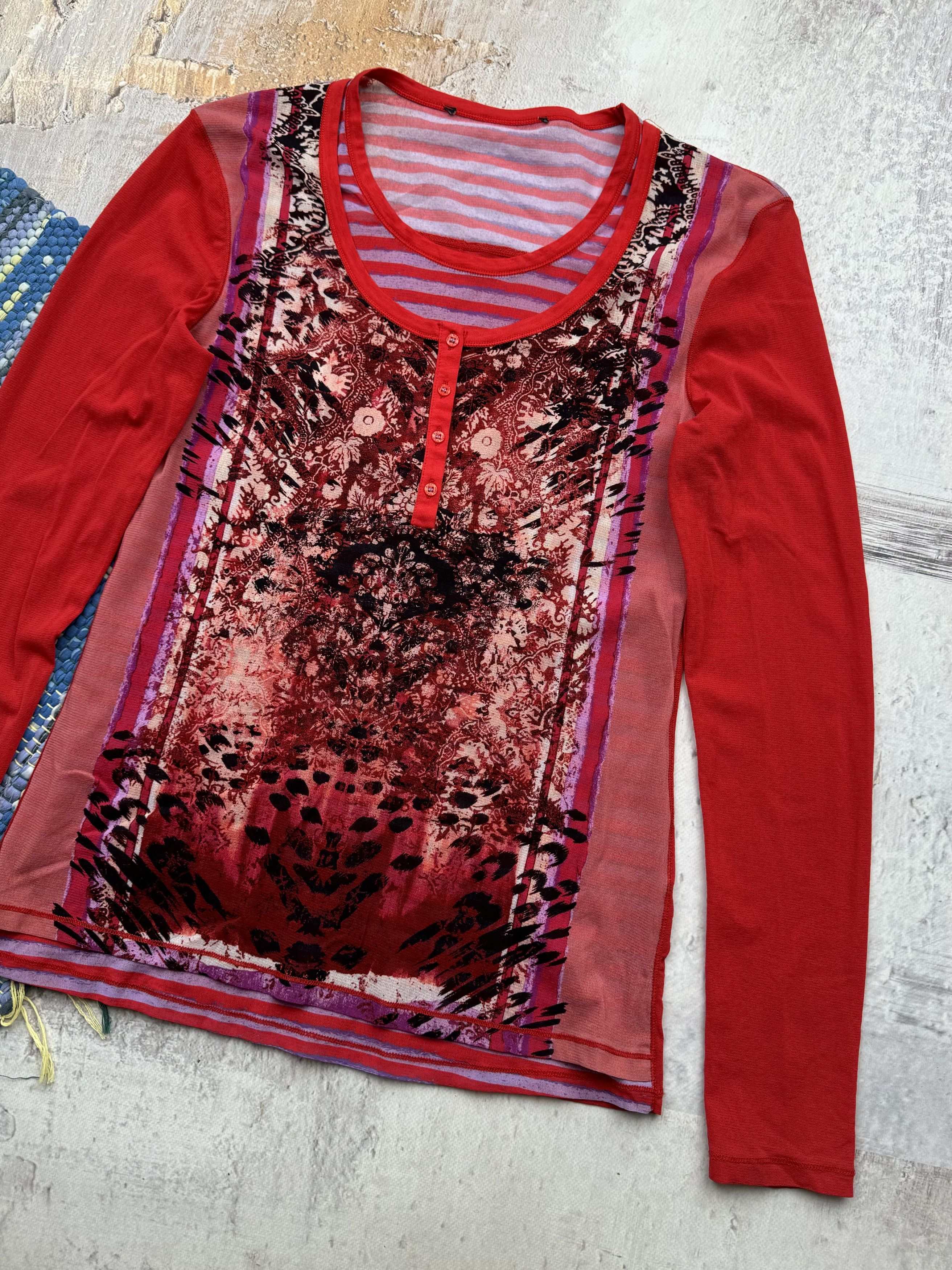 Vintage Vintage Printed Long Sleeve With Mesh Details A597(196) Size S / US 4 / IT 40 - 3 Thumbnail