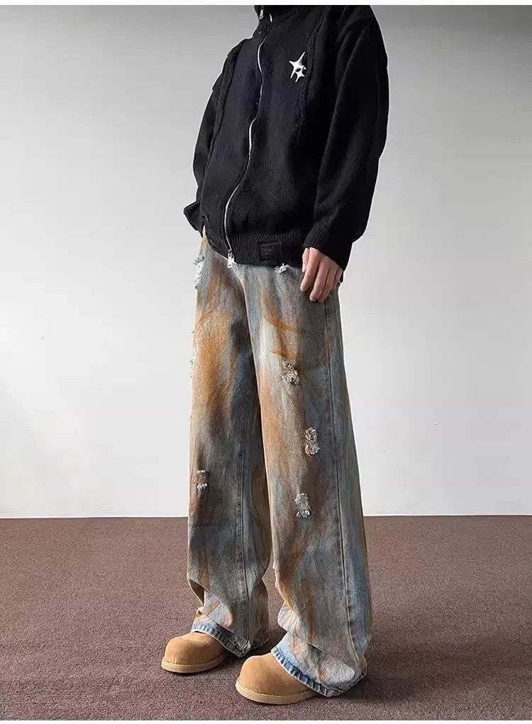 Japanese Brand Retro casual hip-hop tie dyed distressed jeans Size US 32 / EU 48 - 4 Thumbnail