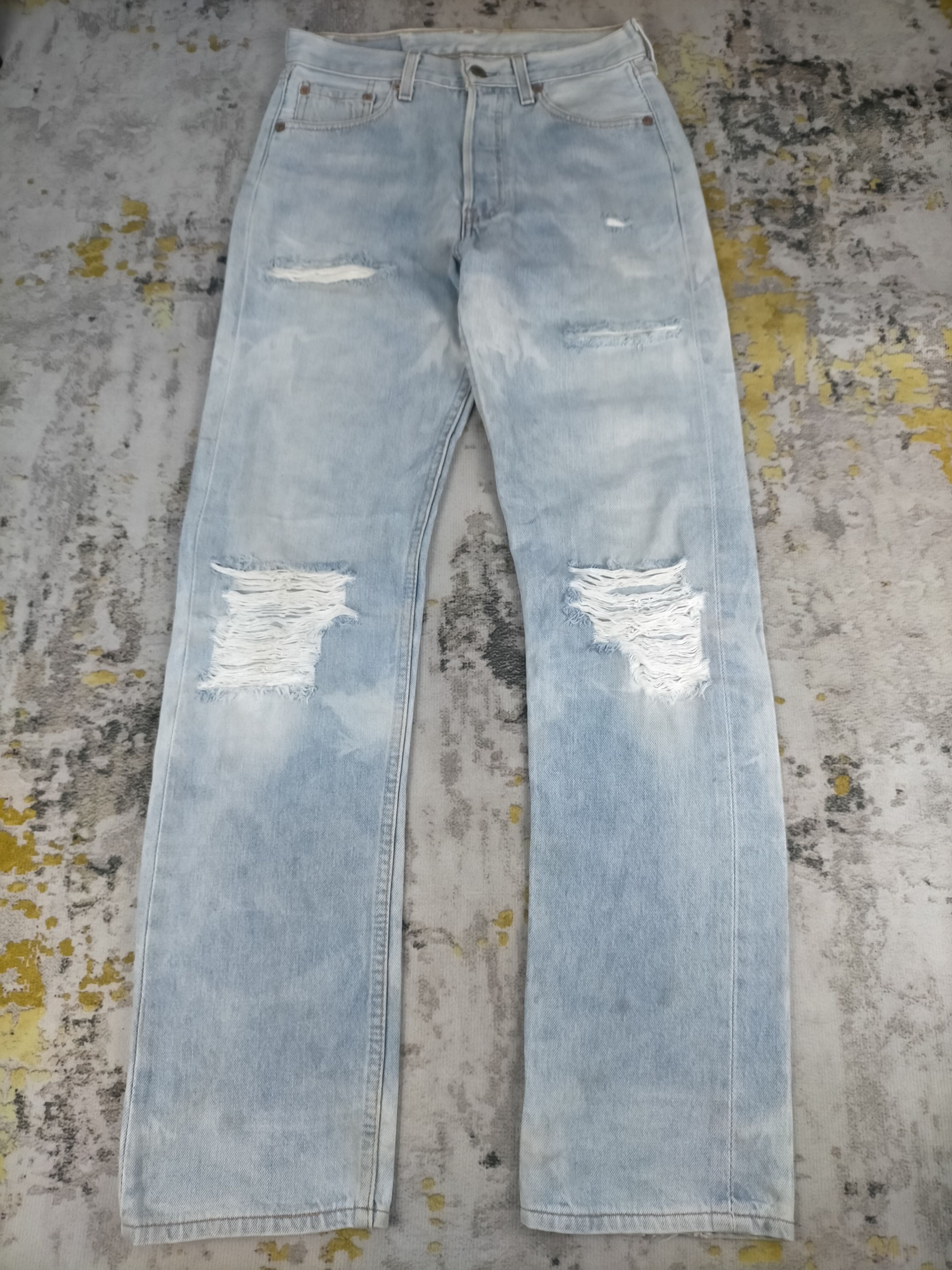 🔥Crazy Levis 501 Stone Wash Faded Distressed Jeans