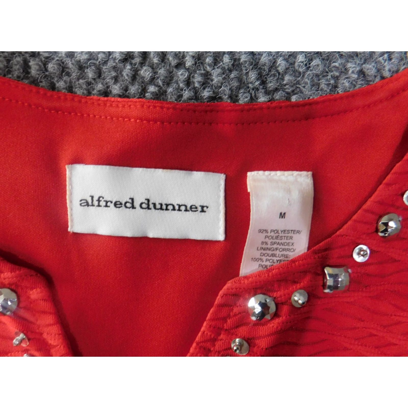 Vintage Alfred Dunner Blouse top large Red pullover embellished beads womens stretch lined Geometric Knit Beaded Casual L Regular Reds Size L / US 10 / IT 46 - 5 Thumbnail