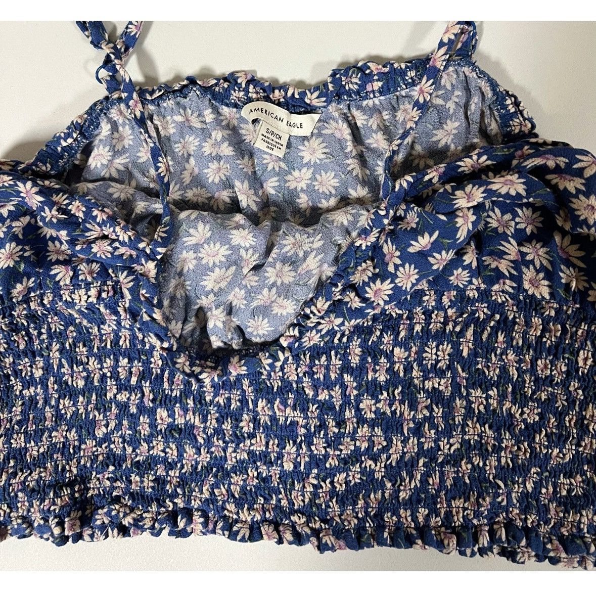 American Eagle Outfitters AE Blue Purple Daisy Floral Crop Top Shirt Blouse Size S 🪻✨ Size S / US 4 / IT 40 - 4 Thumbnail