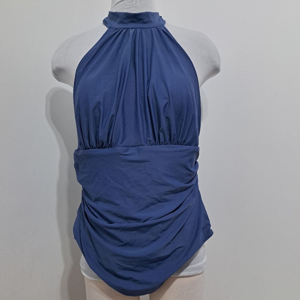 Other Cupshe Bianca Plunge Halter One Piece Ruched Swimsuit Dusty Size XXL / US 16-18 / IT 52-54 - 14 Thumbnail