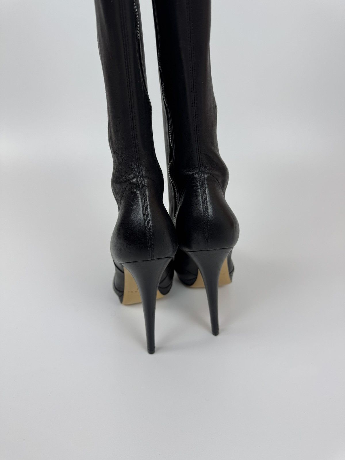 Casadei × Casedei CASADEI Black Leather Over The Knee Boots Stiletto Heels Size US 10 / IT 40 - 5 Thumbnail