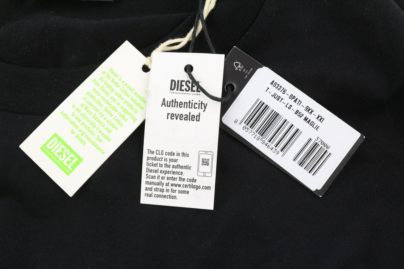 Diesel T-JUST-LS-B52 2XL Black Tricot Printed T-Shirt 40997 Size US XXL / EU 58 / 5 - 9 Thumbnail