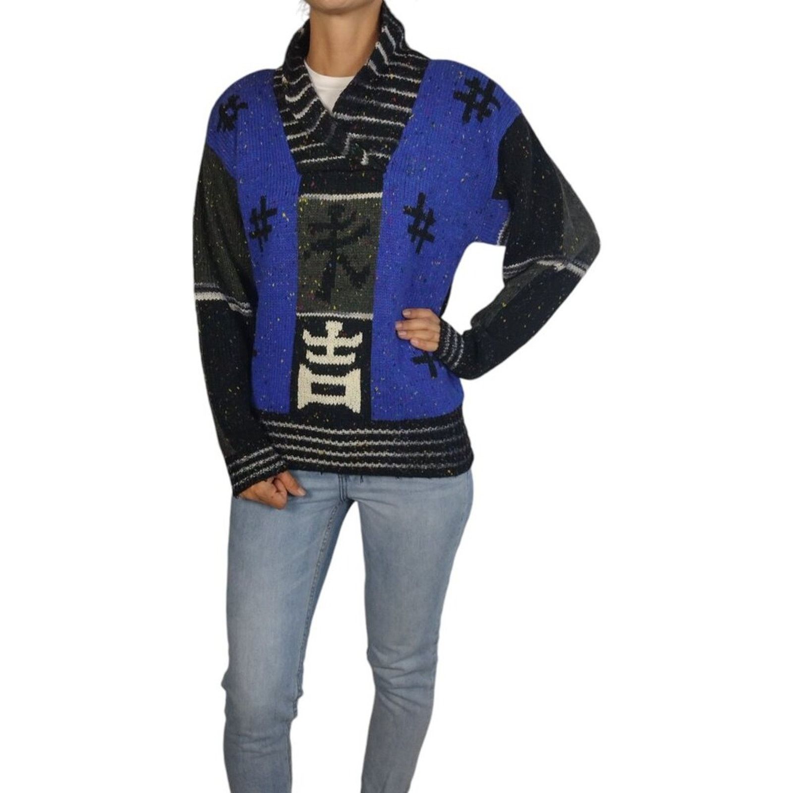 Vintage VTG 90s Chunky Asian Character Sweater by Counterparts Size M / US 6-8 / IT 42-44 - 15 Thumbnail