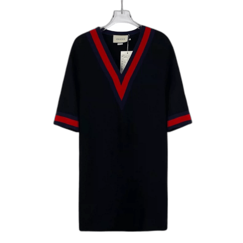 Gucci Black Striped VNeck Short Sleeve Dress-2505 Size S / US 4 / IT 40 - 1 Thumbnail