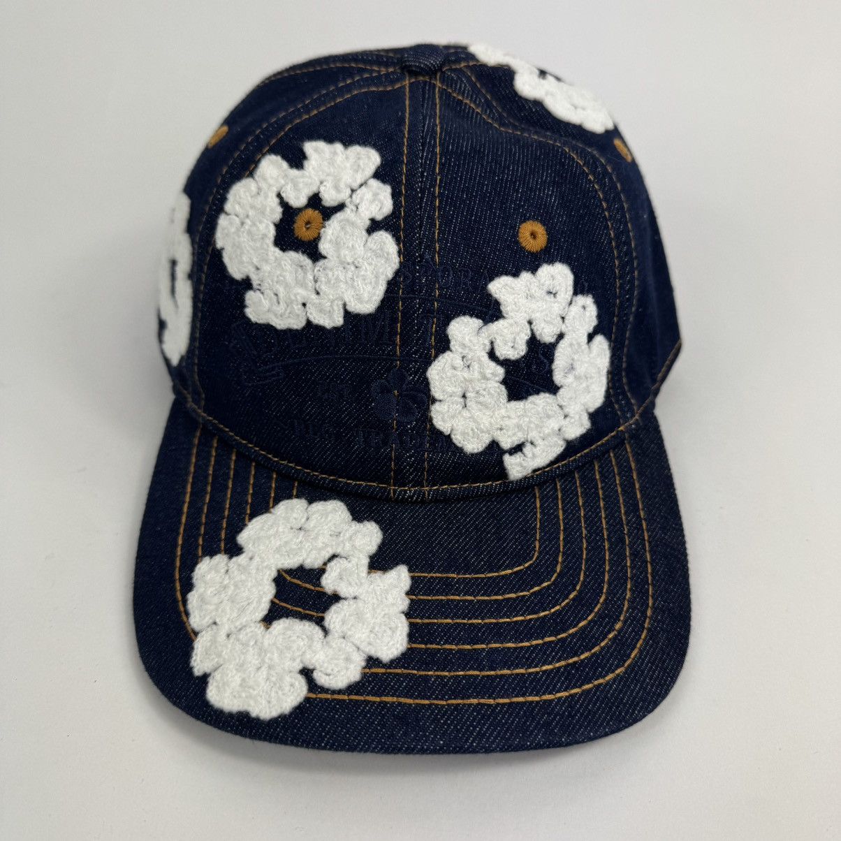 DENIM TEARS Washed Indigo Denim Cotton Bud Embroidered Adjustable Cap Size ONE SIZE - 1 Thumbnail
