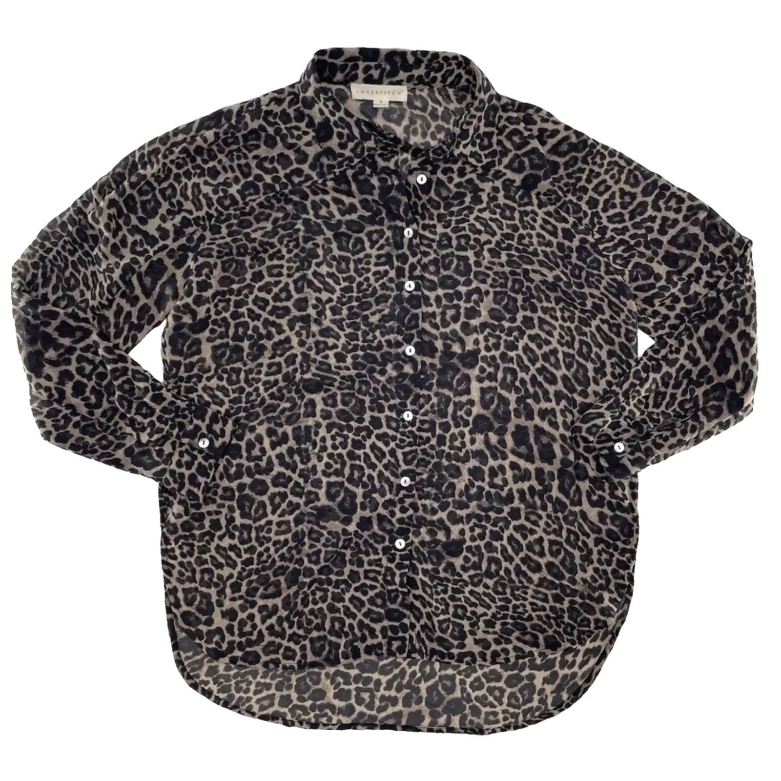 Vintage Lovestitch Cheetah Print Button Up Shirt Women Small Chiffon Sheer Collared Long Sleeve Beige Size S / US 4 / IT 40 - 3 Thumbnail