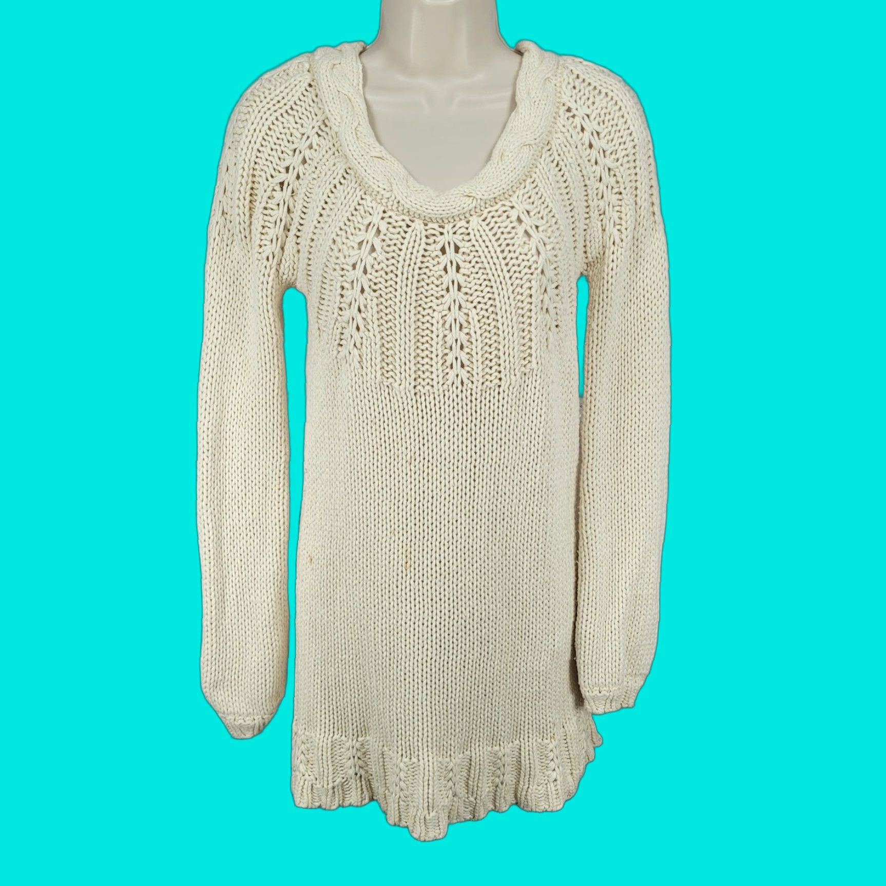 Old Navy VINTAGE Old Navy Ivory Wool Blend Chunky Open Knit Long Sleeve Sweater Dress S Size S / US 4 / IT 40 - 1 Thumbnail